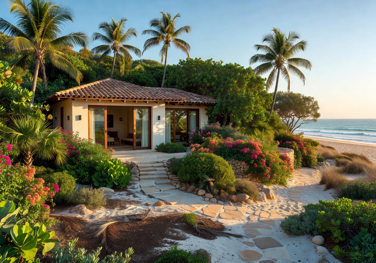 Garden Oasis Villa surrounded by lush coastal foliage